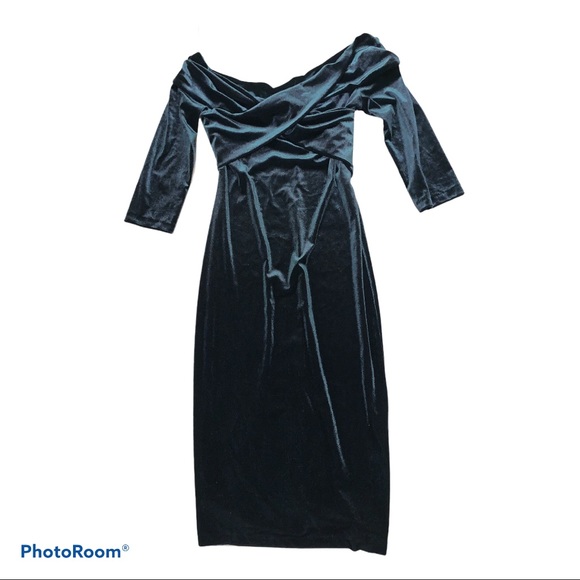 Zara Basic off shoulder green velour dress - Picture 4 of 15